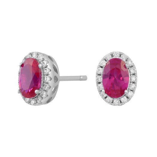 Siersbøl ørestikker fra Roset-kollektionen i rhodineret sølv med oval pink syntetisk safir og kubiske zirkonia.
